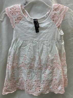 The Webster White & Light Pink Eyelet Cotton Dress - 12M